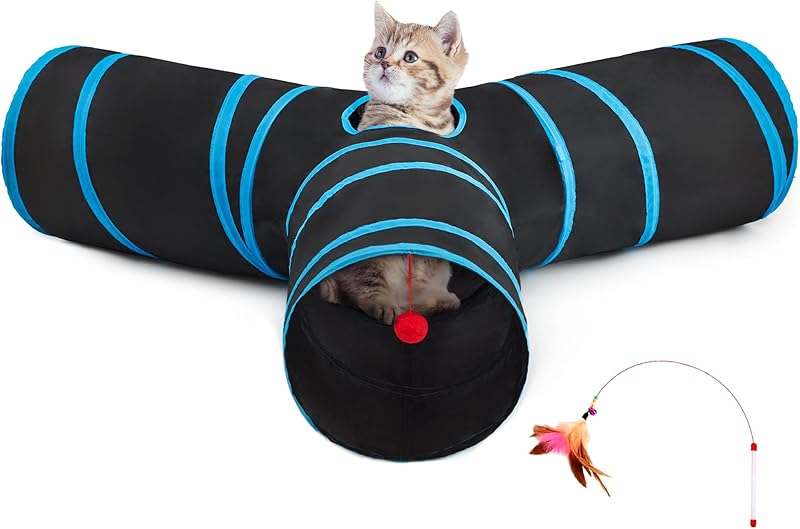 MarvelPaws Pet Cat Tunnel Tube Cat Toys 3 Way Collapsible| Tunnels for Indoor Cats| Kitty Bored Peek Hole Toy Ball Cat, Puppy, Kitty, Kitten, Rabbit