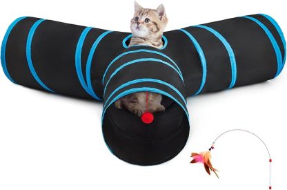 MarvelPaws Pet Cat Tunnel Tube Cat Toys 3 Way Collapsible| Tunnels for Indoor Cats| Kitty Bored Peek Hole Toy Ball Cat, Puppy, Kitty, Kitten, Rabbit