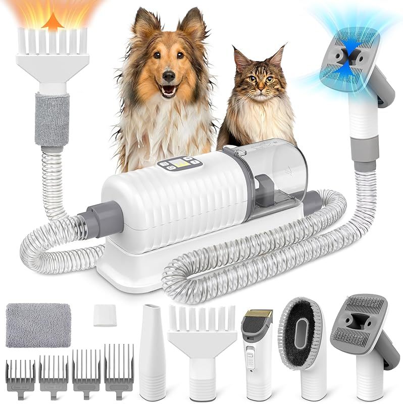 Dog Vacuum Grooming & Hair Dryer for Shedding Grooming| 6 in 1 Pet Grooming Vacuum for Dogs Cats at Home with Pet Clippers and 4 Combs, 9 Adjustable Speed and Temperature Control Dog Blower