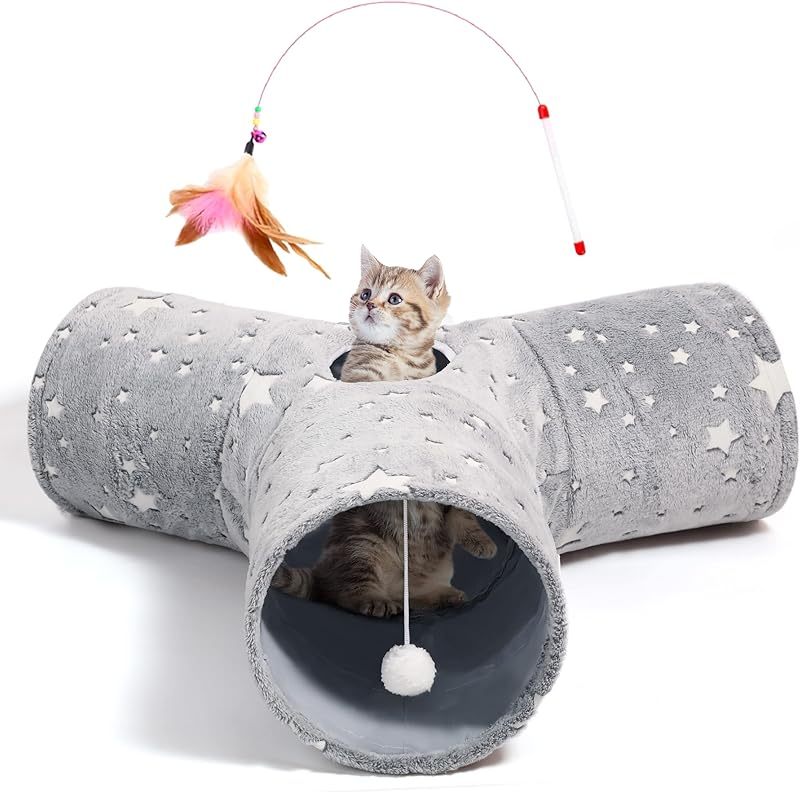 MarvelPaws Pet Cat Tunnel Tube Cat Toys 3 Way Collapsible| Tunnels for Indoor Cats| Kitty Bored Peek Hole Toy Ball Cat, Puppy, Kitty, Kitten, Rabbit