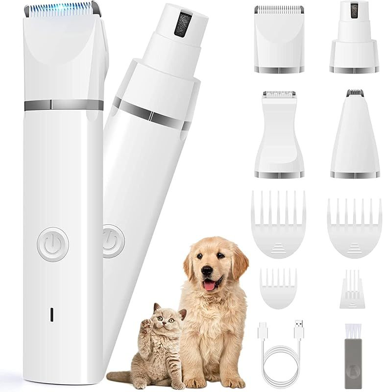 MarvelPaws Pet Grooming Clippers Kit-Electric Rechargeable Cat Trimmer Tools-Cordless Quiet Pet Nail Paw Grinder-4 in 1 Multifunctional Low Noise Shaver-Razor for feet Face Ears Toenail Eye