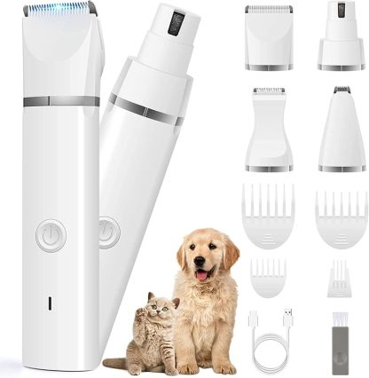 MarvelPaws Pet Grooming Clippers Kit-Electric Rechargeable Cat Trimmer Tools-Cordless Quiet Pet Nail Paw Grinder-4 in 1 Multifunctional Low Noise Shaver-Razor for feet Face Ears Toenail Eye