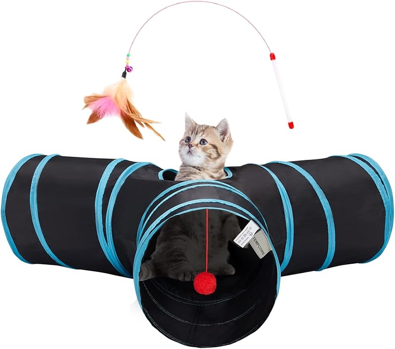 MarvelPaws Pet Cat Tunnel Tube Cat Toys 3 Way Collapsible| Tunnels for Indoor Cats| Kitty Bored Peek Hole Toy Ball Cat, Puppy, Kitty, Kitten, Rabbit