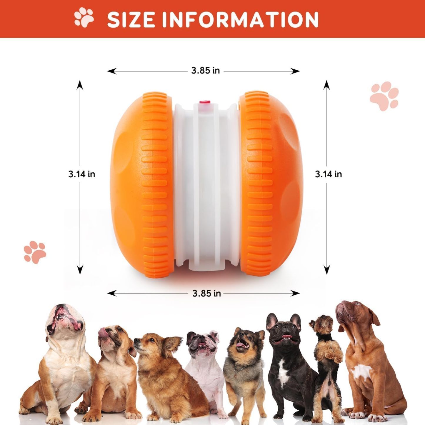 MarvelPaws Interactive Dog Toys, Random Path Electric Automatic Moving and Rolling Toy with Rope for All Dogs| Motion-Activated Dog Stimulation Toy for Boredom Relief (Orange)