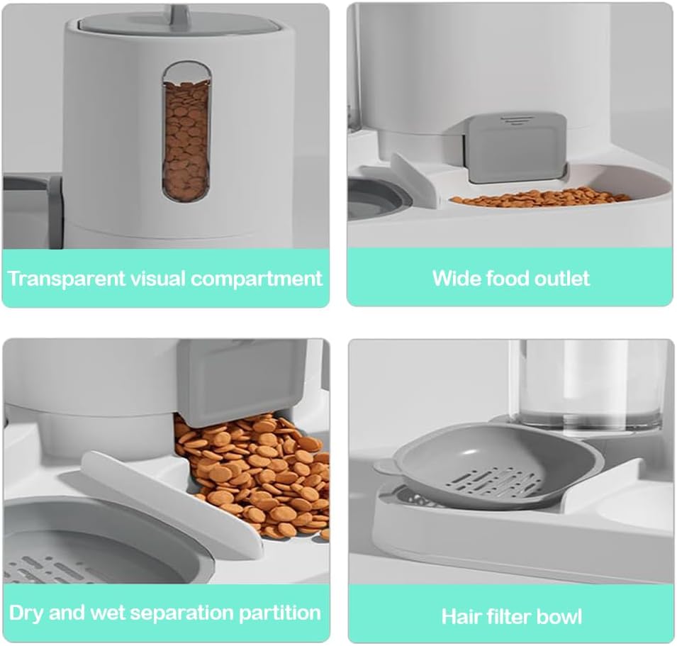 MarvelPaws Pet Feeder and Water Dispenser| 2 in 1 Automatic Pet Waterer Detachable Food Bowls Set Pet Food Storage | Easy Clean (Grey)
