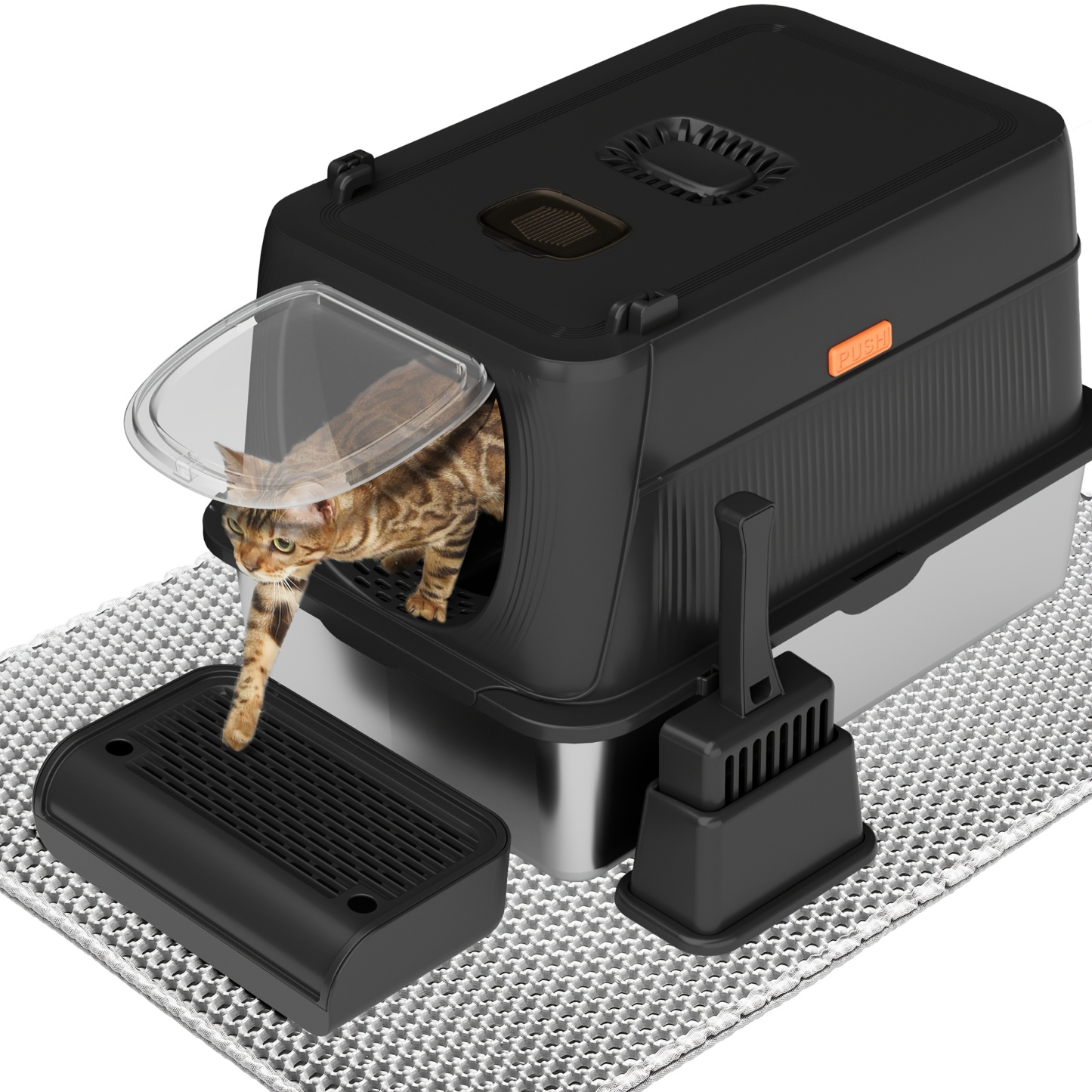 MarvelPaws Extra Large Stainless Steel Cat Litter Box| Fully Enclosed Cat Litter Box With Lid, Foldable Anti-Splashing Cat Litter Box With Front Flap Door| Cat Toilet For Indoor Cats