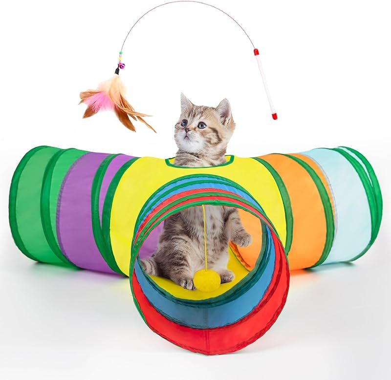 MarvelPaws Pet Cat Tunnel Tube Cat Toys 3 Way Collapsible| Tunnels for Indoor Cats| Kitty Bored Peek Hole Toy Ball Cat, Puppy, Kitty, Kitten, Rabbit