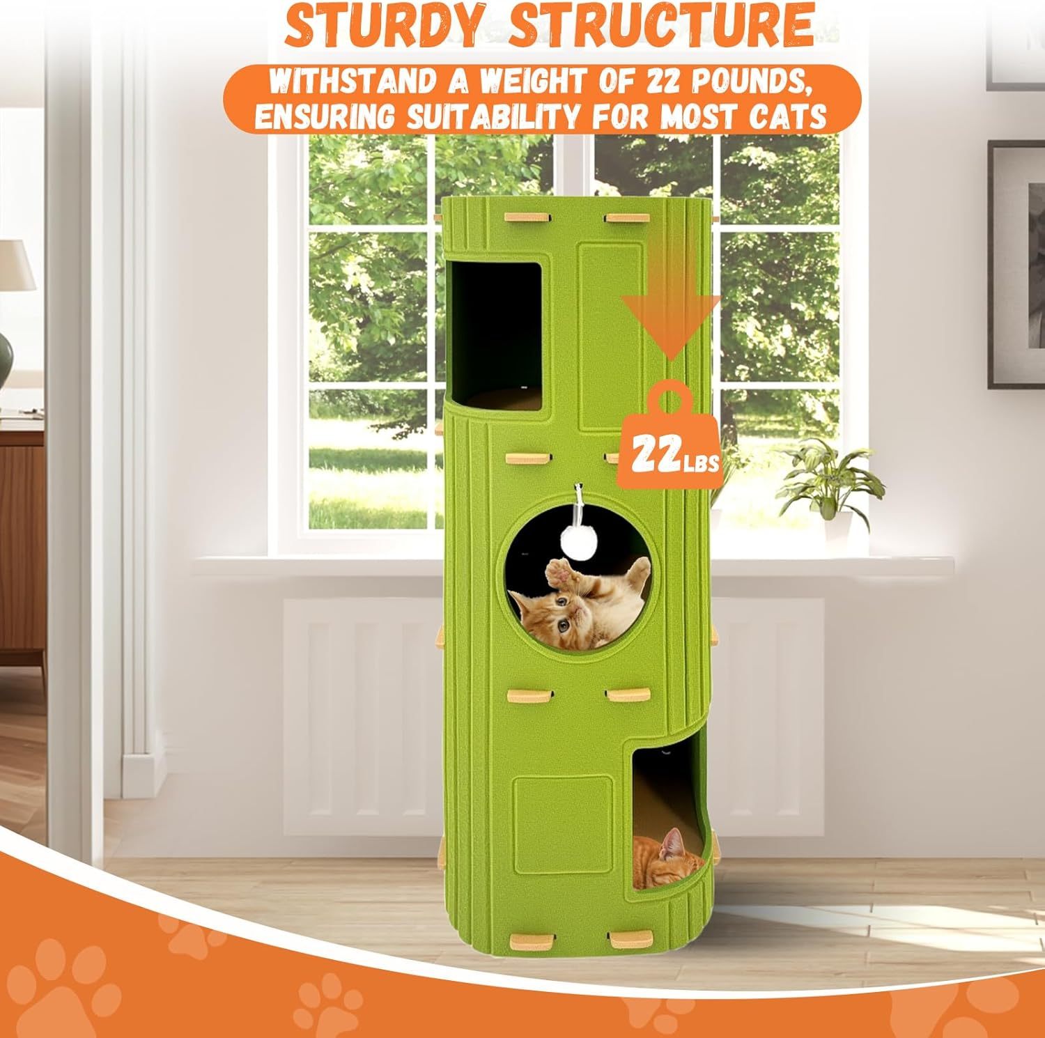 MarvelPaws Cat House for Indoor Cats| 3-Storey Cozy Felt Cat Bed Cave with Tunnel Hideaway| Large Multi-Cat Condo for Rest & Play