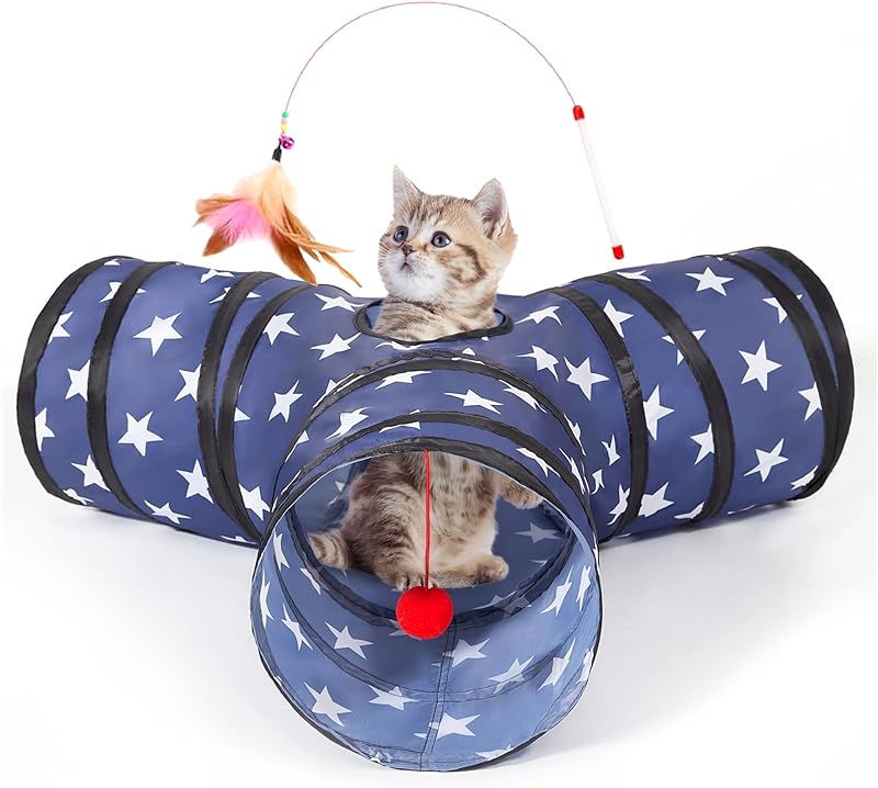 MarvelPaws Pet Cat Tunnel Tube Cat Toys 3 Way Collapsible| Tunnels for Indoor Cats| Kitty Bored Peek Hole Toy Ball Cat, Puppy, Kitty, Kitten, Rabbit