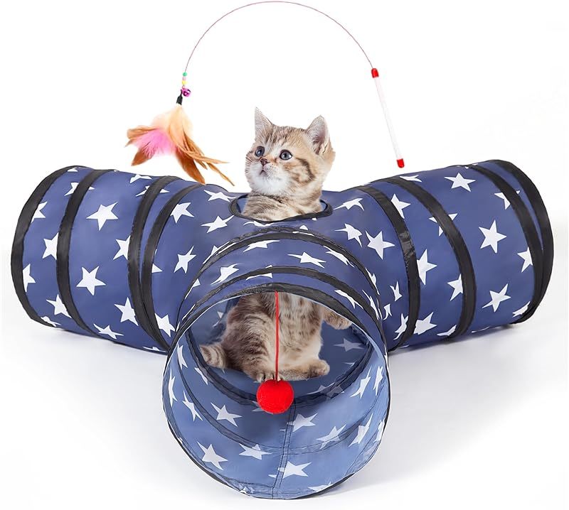 MarvelPaws Pet Cat Tunnel Tube Cat Toys 3 Way Collapsible| Tunnels for Indoor Cats| Kitty Bored Peek Hole Toy Ball Cat, Puppy, Kitty, Kitten, Rabbit