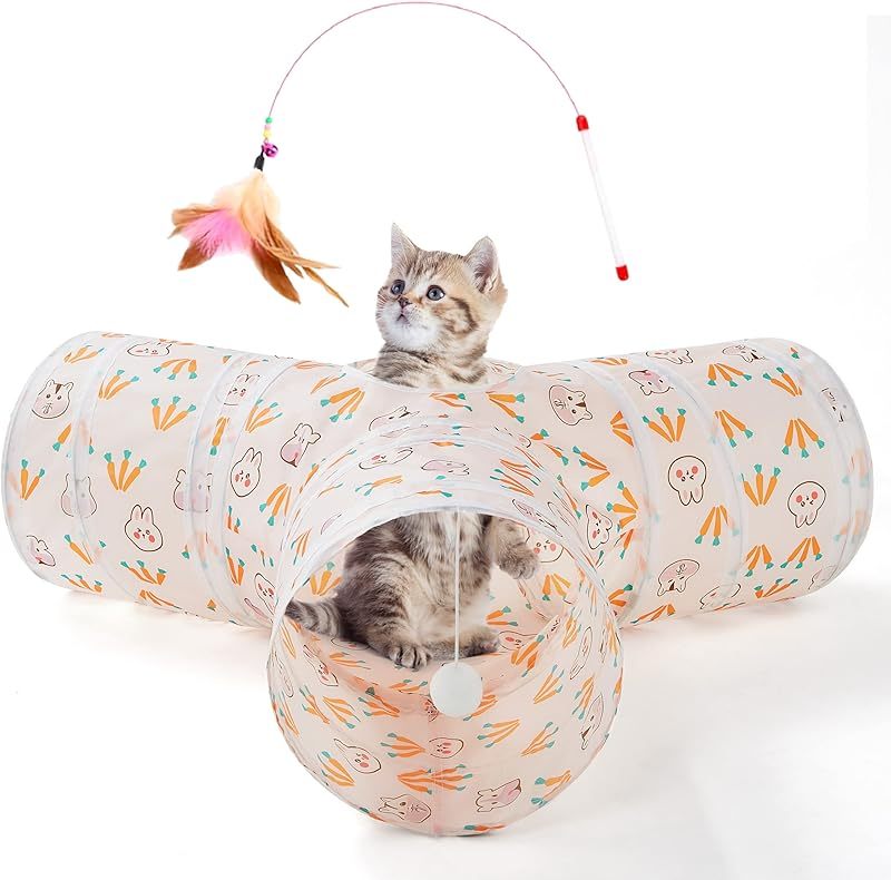 MarvelPaws Pet Cat Tunnel Tube Cat Toys 3 Way Collapsible| Tunnels for Indoor Cats| Kitty Bored Peek Hole Toy Ball Cat, Puppy, Kitty, Kitten, Rabbit