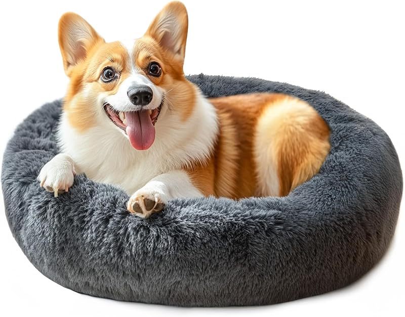 MarvelPaws Dog & Cat Bed for Indoor Cats| Calming Donut Bed for Puppy and Kitten, Washable Round Fluffy Pet Bed| 20inch