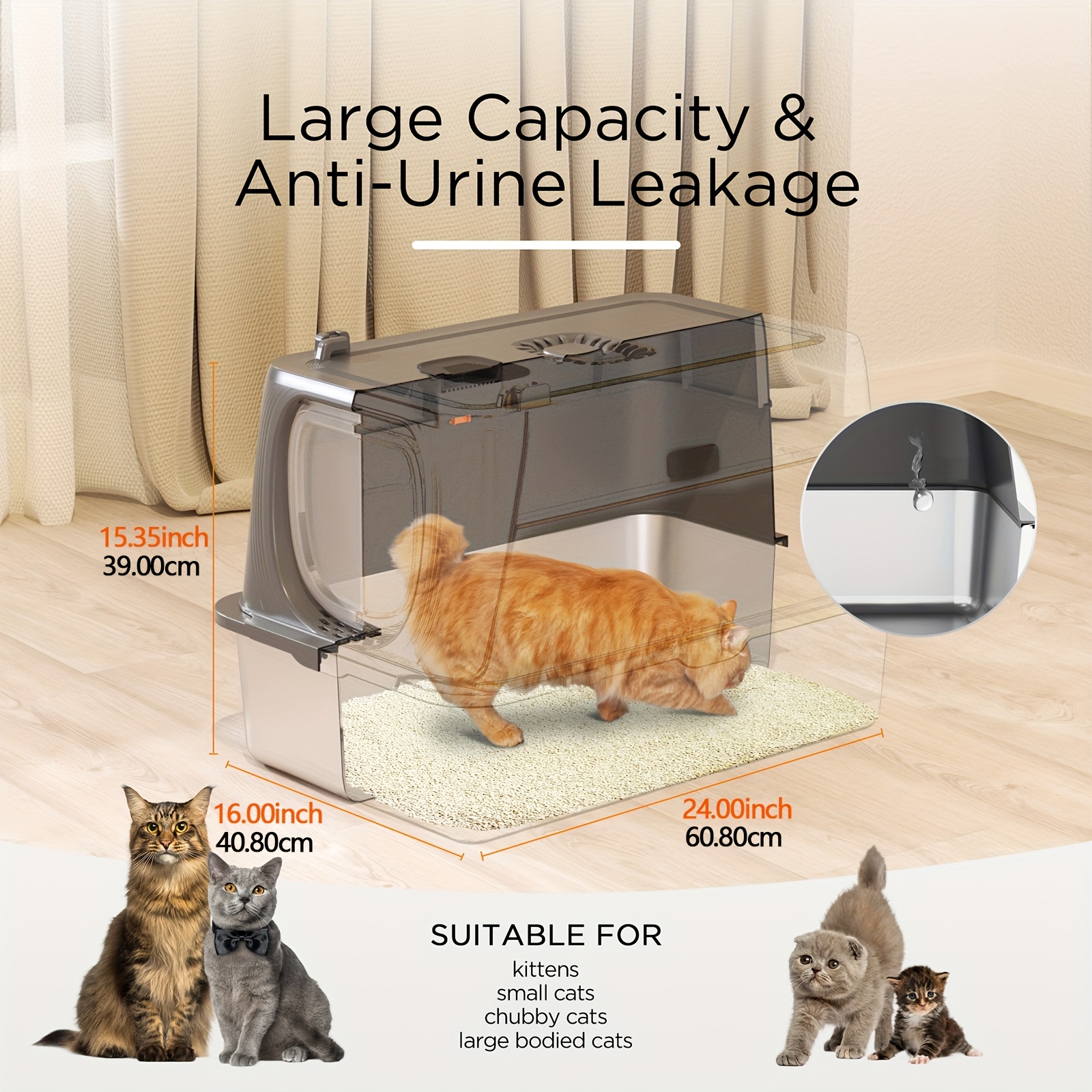 MarvelPaws Extra Large Stainless Steel Cat Litter Box| Fully Enclosed Cat Litter Box With Lid, Foldable Anti-Splashing Cat Litter Box With Front Flap Door| Cat Toilet For Indoor Cats