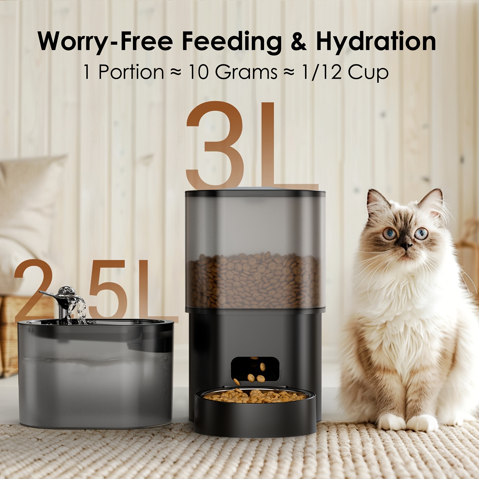 MarvelPaws Large Capacity Wi-Fi Remote Automatic Cat Feeder & 84.54oz Wireless Automatic Dog Drinking Fountain Bowl with Filter - Quiet Smart Pet Feeder and Drinker System