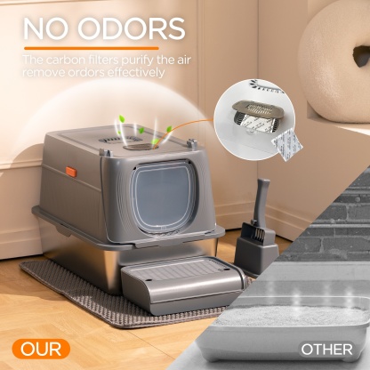 MarvelPaws Extra Large Stainless Steel Cat Litter Box| Fully Enclosed Cat Litter Box With Lid, Foldable Anti-Splashing Cat Litter Box With Front Flap Door| Cat Toilet For Indoor Cats