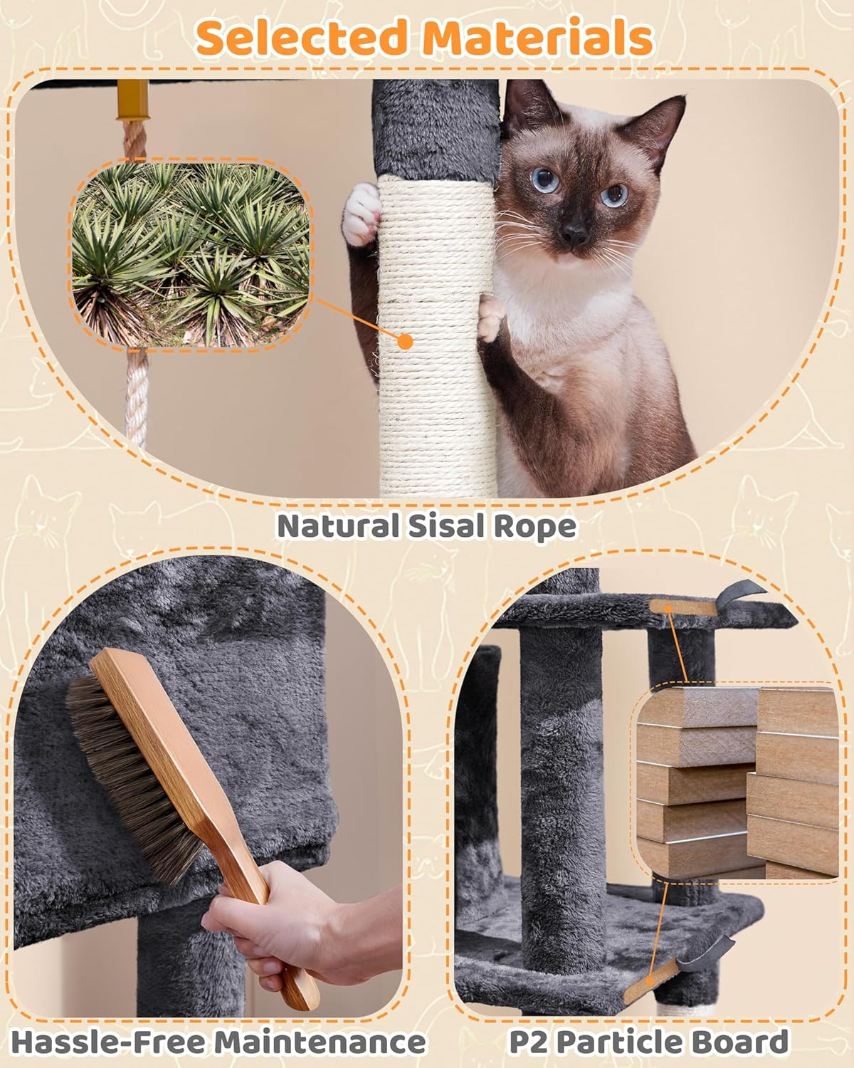 MarvelPaws Large Multi-Level Cat Tree| 63 Inches Tall with Sisal-Covered Scratching Posts, Condo, Hammock, Dangling Ball, and Extended Platform for Cats to Play and Sleep