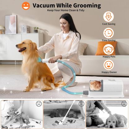 Dog Vacuum Grooming & Hair Dryer for Shedding Grooming| 6 in 1 Pet Grooming Vacuum for Dogs Cats at Home with Pet Clippers and 4 Combs, 9 Adjustable Speed and Temperature Control Dog Blower