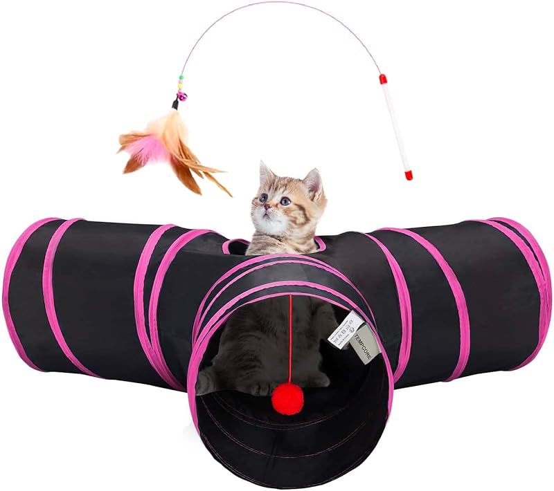 MarvelPaws Pet Cat Tunnel Tube Cat Toys 3 Way Collapsible| Tunnels for Indoor Cats| Kitty Bored Peek Hole Toy Ball Cat, Puppy, Kitty, Kitten, Rabbit