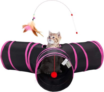 MarvelPaws Pet Cat Tunnel Tube Cat Toys 3 Way Collapsible| Tunnels for Indoor Cats| Kitty Bored Peek Hole Toy Ball Cat, Puppy, Kitty, Kitten, Rabbit