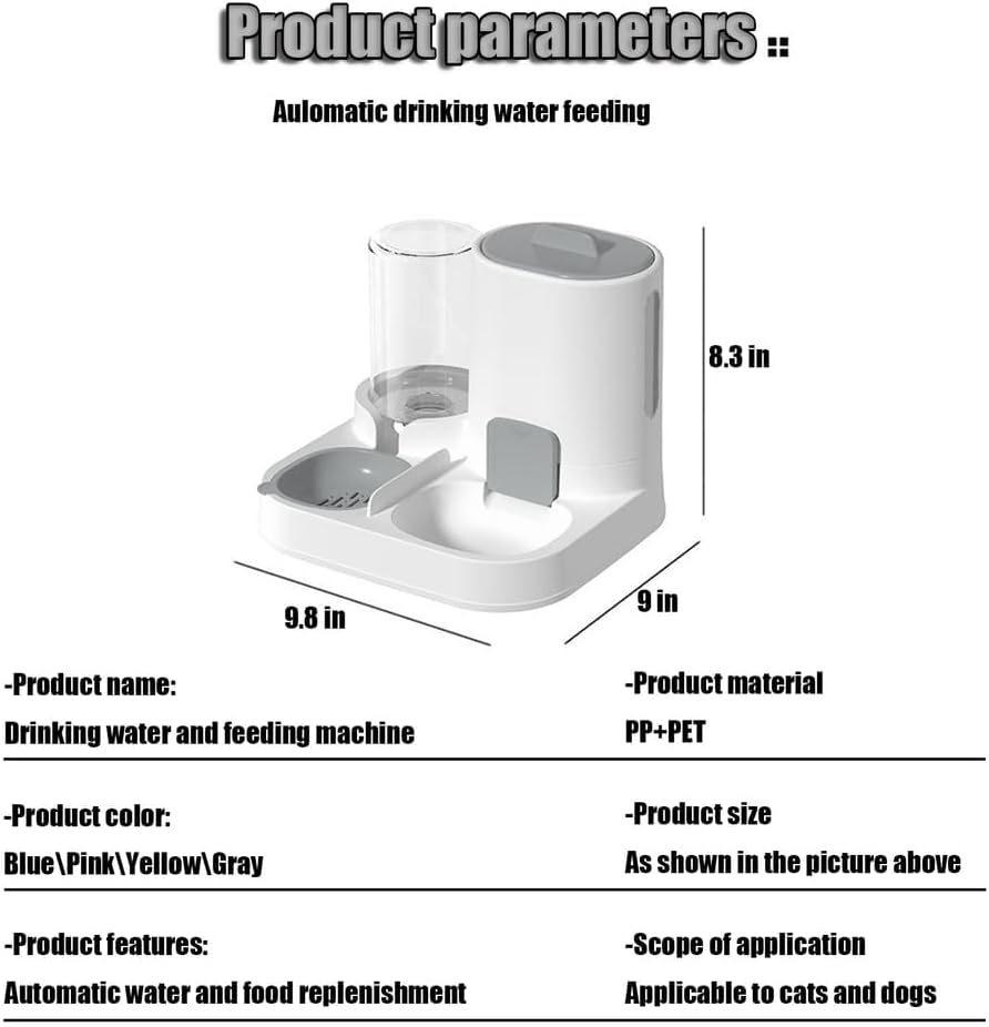 MarvelPaws Pet Feeder and Water Dispenser| 2 in 1 Automatic Pet Waterer Detachable Food Bowls Set Pet Food Storage | Easy Clean (Grey)