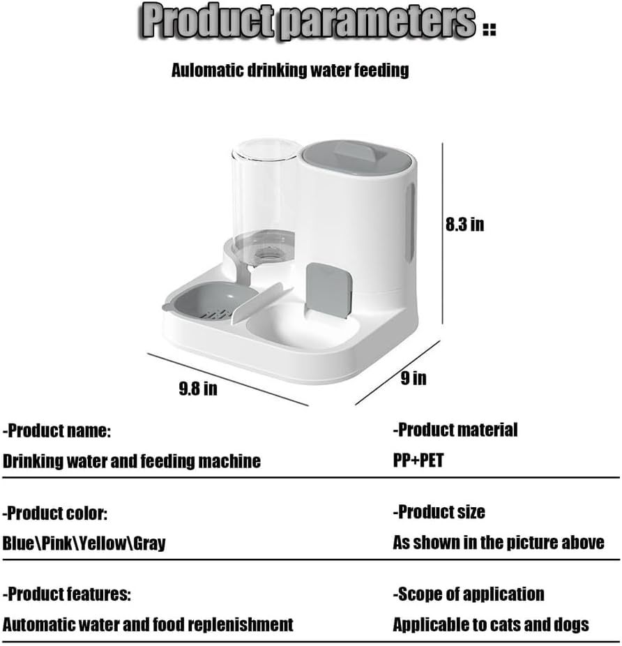 MarvelPaws Pet Feeder and Water Dispenser| 2 in 1 Automatic Pet Waterer Detachable Food Bowls Set Pet Food Storage | Easy Clean (Grey)