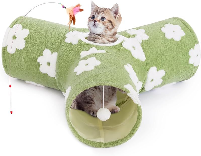 MarvelPaws Pet Cat Tunnel Tube Cat Toys 3 Way Collapsible| Tunnels for Indoor Cats| Kitty Bored Peek Hole Toy Ball Cat, Puppy, Kitty, Kitten, Rabbit
