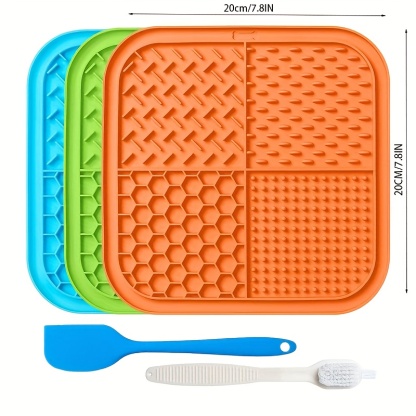 5pcs Set of 3 Colors of Pet Slow Feeding Licking Mats, 1 Scraper, 1 Double-Headed Brush| Cat And Dog Anti-Choking Slow Feeding Tray with Suction Cup, Washable, Easy to Clean, Anti-Anxiety Puzzle Feeder