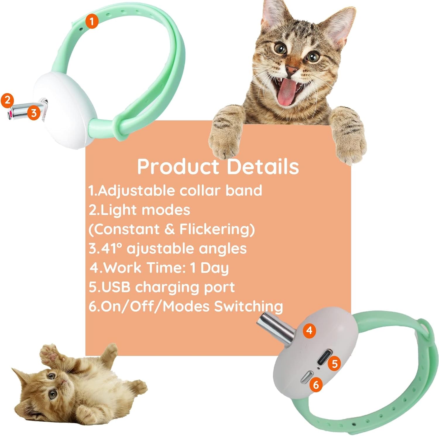 Laser Pointer Collar for Cats| Wearable Automatic Cat Laser Light Toy| Electric Smart Amusing USB Rechargeable Interactive Kitten Collar