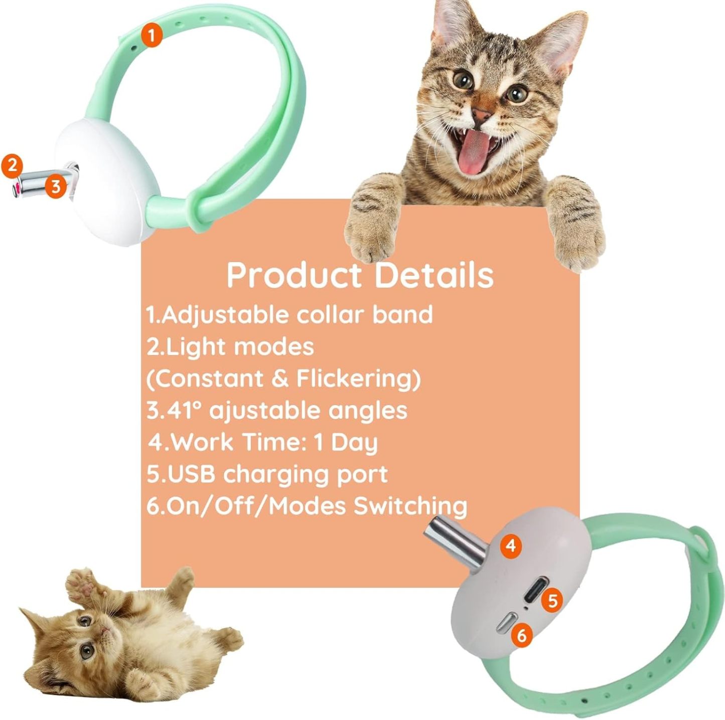 Laser Pointer Collar for Cats| Wearable Automatic Cat Laser Light Toy| Electric Smart Amusing USB Rechargeable Interactive Kitten Collar
