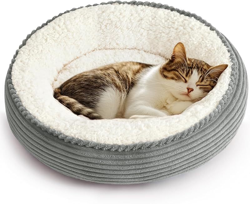 Love's Cabin Round Donut Cat And Dog Cushion Bed| 20in bed for Cats or Small Dogs| Anti-slip & Water-resistant Bottom, Super Soft Durable Fabric Pet Beds