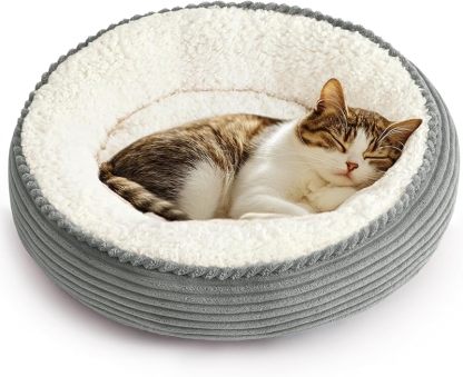 Love's Cabin Round Donut Cat And Dog Cushion Bed| 20in bed for Cats or Small Dogs| Anti-slip & Water-resistant Bottom, Super Soft Durable Fabric Pet Beds