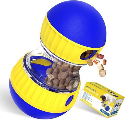 MarvelPaws Dog Puzzle Toy Adjustable Treat Dispensing Ball Food Dispenser Tough Slow Feeder Puppy Enrichment Training Toy Pet Interactive Chase Toys for All Dogs