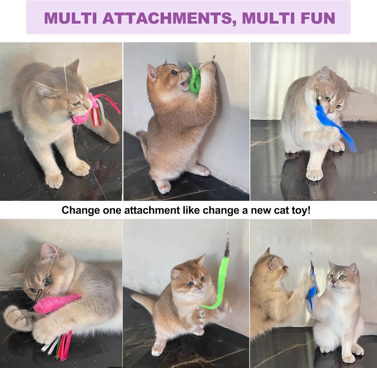 MarvelPaws11PCS Cat Wand Toy, Cat Interactive Toys for Indoor Cats, 2 Retractable Cat Wand, 7 Worm Cat Teaser Toys and 1 Plush Fish Cat Toy, Cat Feather Toys for Play Chase Exercise with Kitten, Extra 1 Line