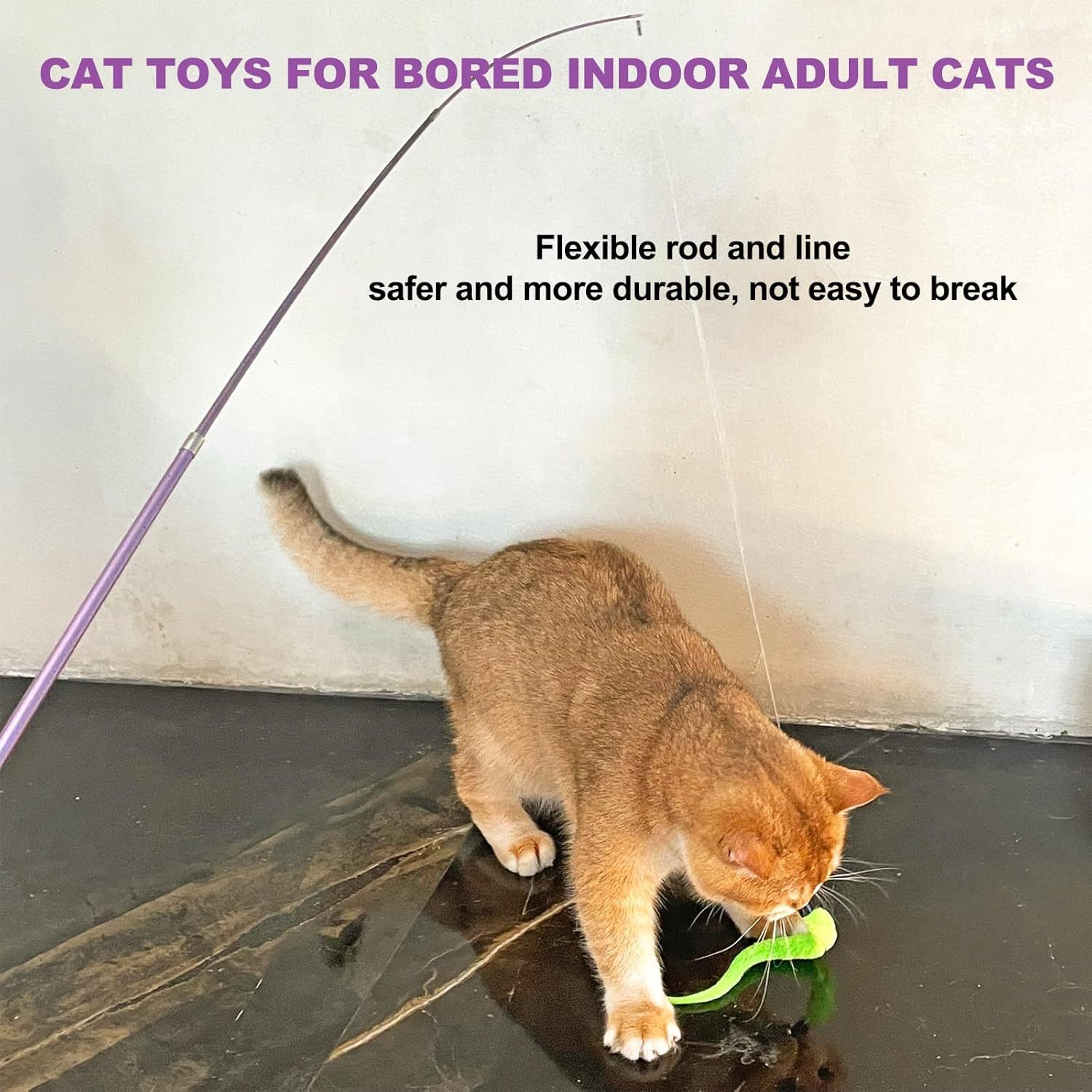 MarvelPaws11PCS Cat Wand Toy, Cat Interactive Toys for Indoor Cats, 2 Retractable Cat Wand, 7 Worm Cat Teaser Toys and 1 Plush Fish Cat Toy, Cat Feather Toys for Play Chase Exercise with Kitten, Extra 1 Line