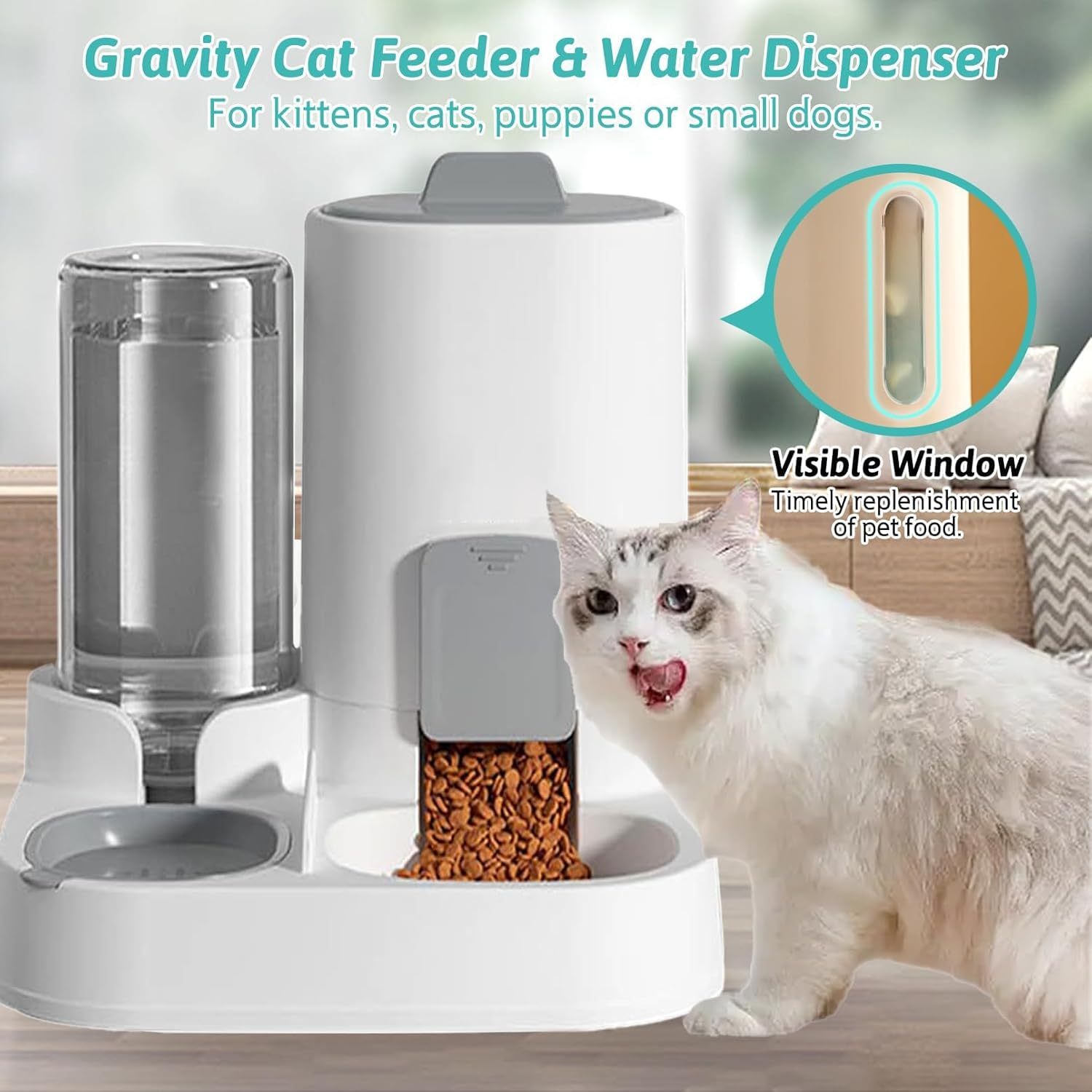 MarvelPaws Pet Feeder and Water Dispenser| 2 in 1 Automatic Pet Waterer Detachable Food Bowls Set Pet Food Storage | Easy Clean (Grey)