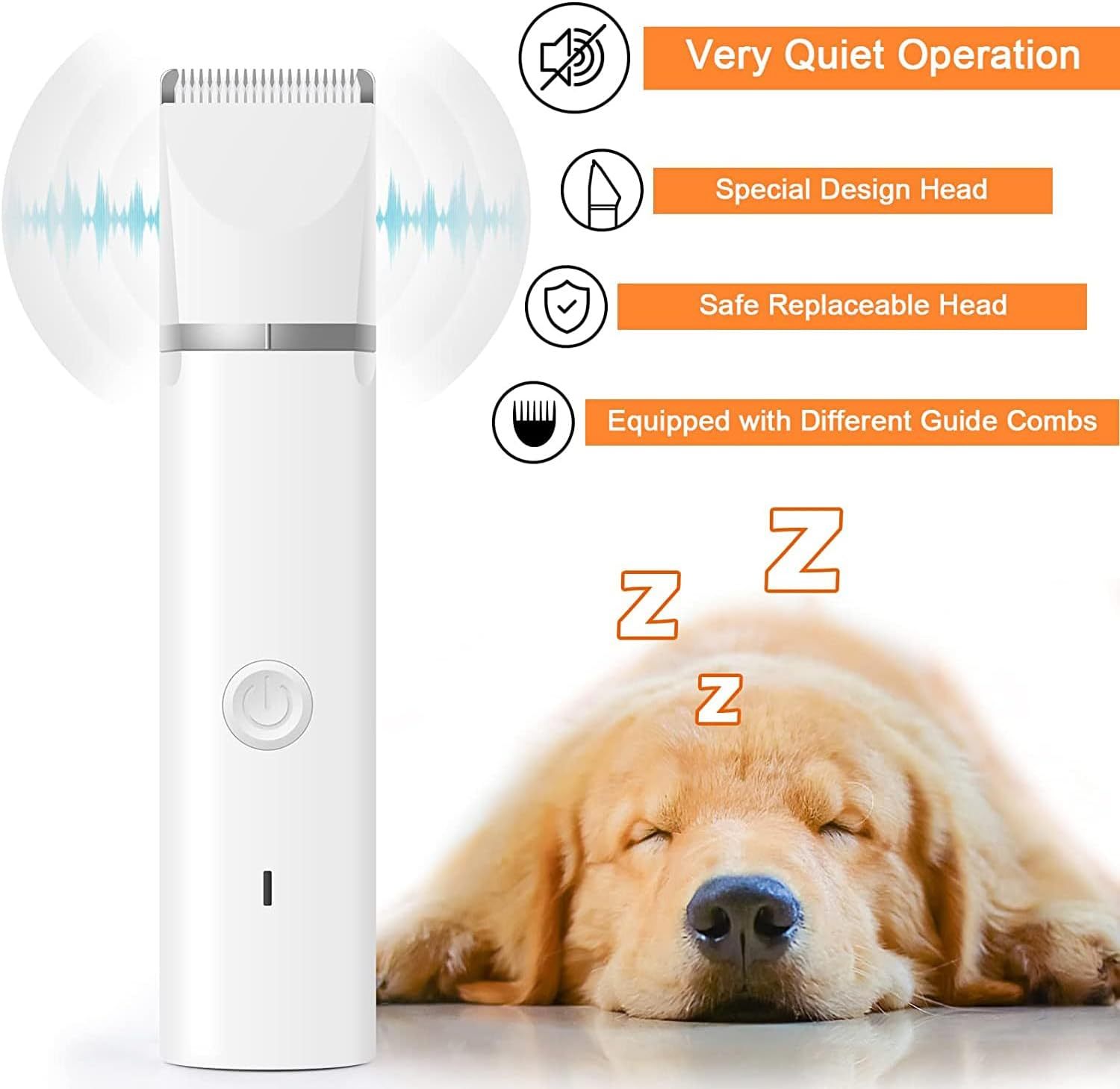 Dog Clippers Grooming Kit Hair Clipper-Low Noise Paw Trimmer- Rechargeable| Cordless Quiet Nail Grinder Shaver for Cats and Other Pets