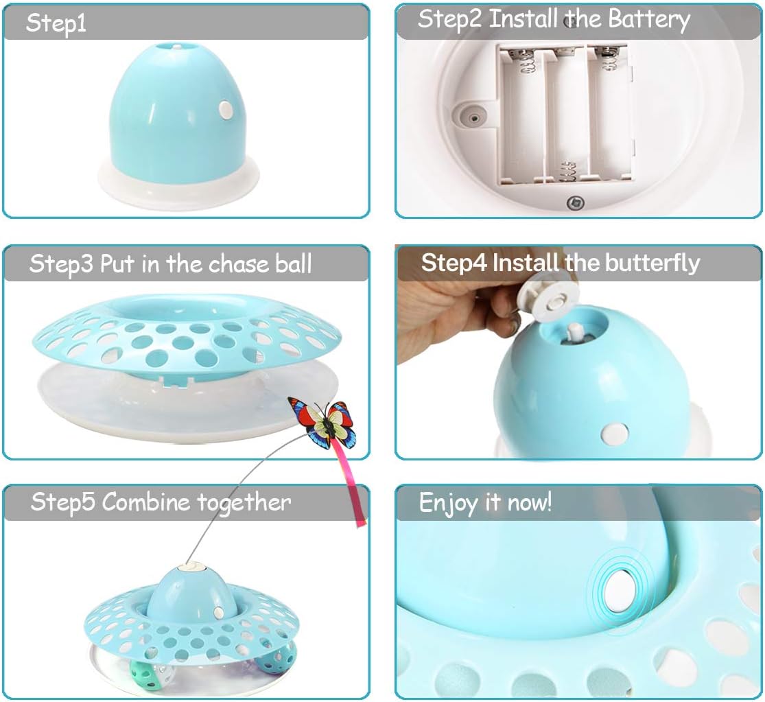 MarvelPaws Interactive Cat Toys Automatic Electric Rotating Butterfly & Ball Exercise Kitten Toy Funny Cat Teaser Toys