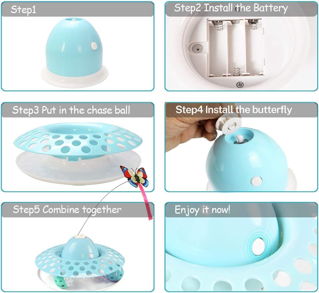MarvelPaws Interactive Cat Toys Automatic Electric Rotating Butterfly & Ball Exercise Kitten Toy Funny Cat Teaser Toys