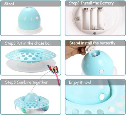 MarvelPaws Interactive Cat Toys Automatic Electric Rotating Butterfly & Ball Exercise Kitten Toy Funny Cat Teaser Toys