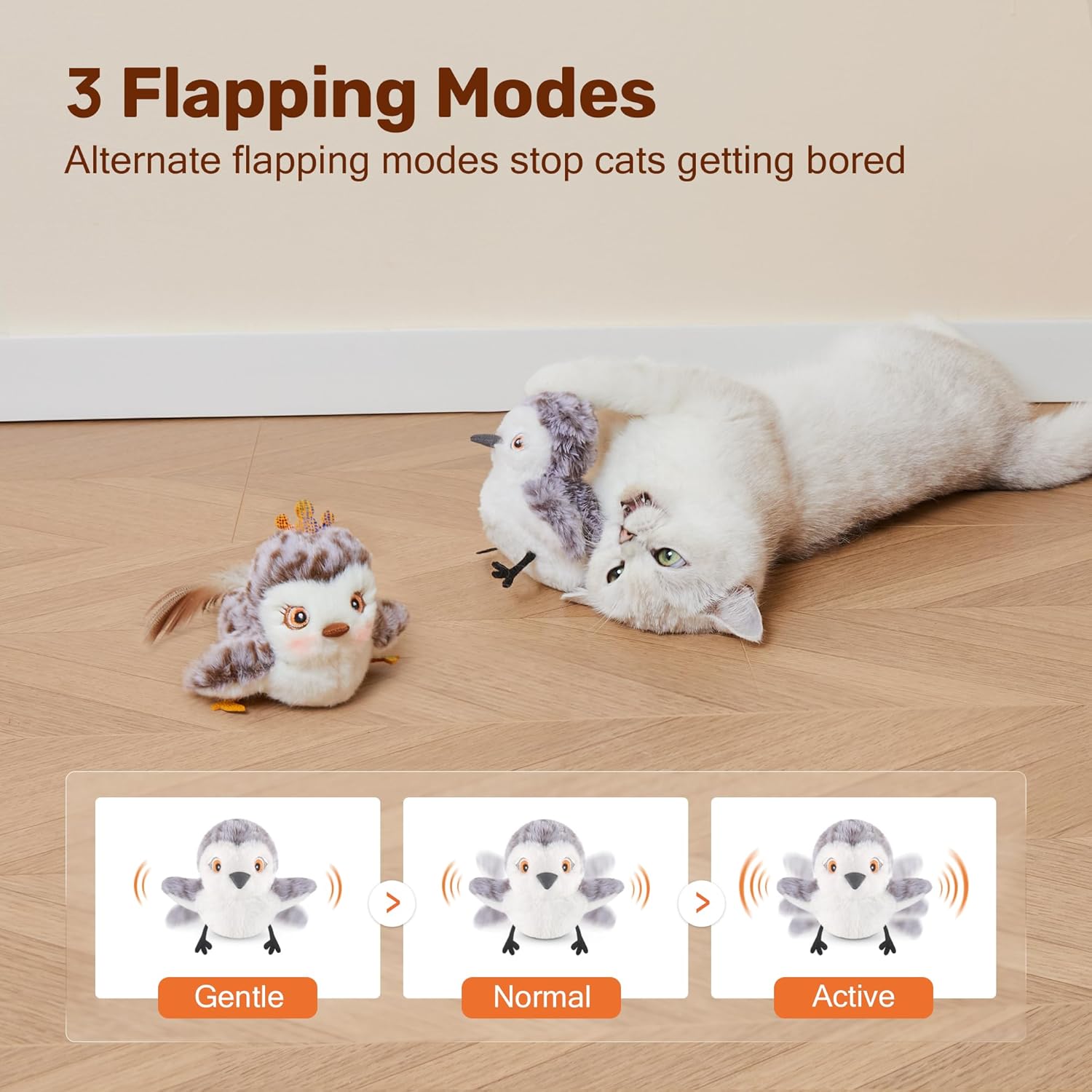 MarvelPaws Pet Toys Flapping Sandpiper Pair-Mate| Lifelike Birds Chirp| Chargeable Touch Activated Kitten Fun Interactive Kitty Exercise with Catnip for All Cats/Dogs