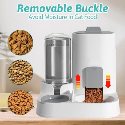 MarvelPaws Pet Feeder and Water Dispenser| 2 in 1 Automatic Pet Waterer Detachable Food Bowls Set Pet Food Storage | Easy Clean (Grey)