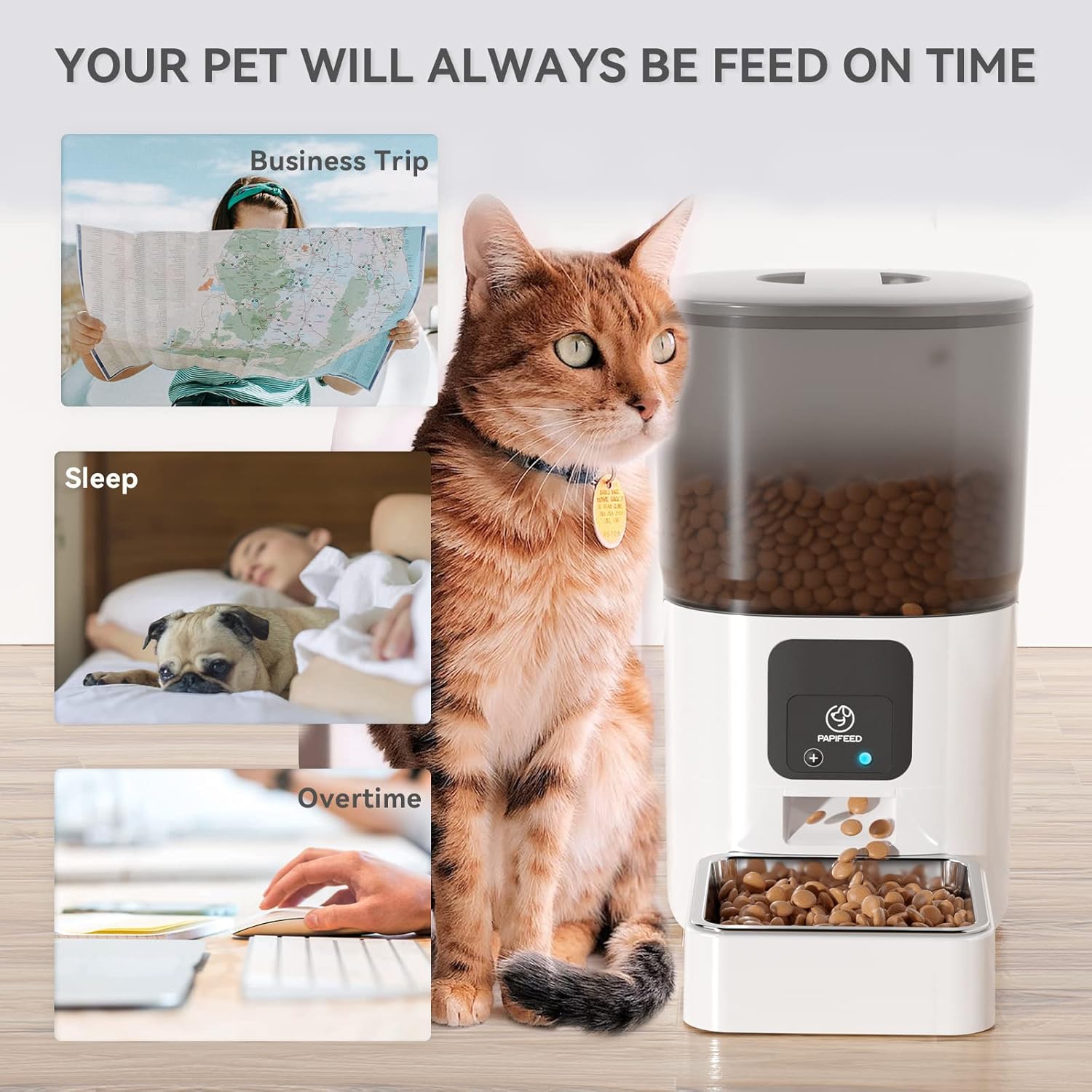 Smart Automatic Pet Feeders| WiFi Pet Feeder with APP Control for Remote Feeding| Detachable for Easy Clean (6L/25Cup)