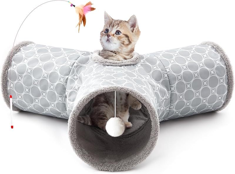 MarvelPaws Pet Cat Tunnel Tube Cat Toys 3 Way Collapsible| Tunnels for Indoor Cats| Kitty Bored Peek Hole Toy Ball Cat, Puppy, Kitty, Kitten, Rabbit