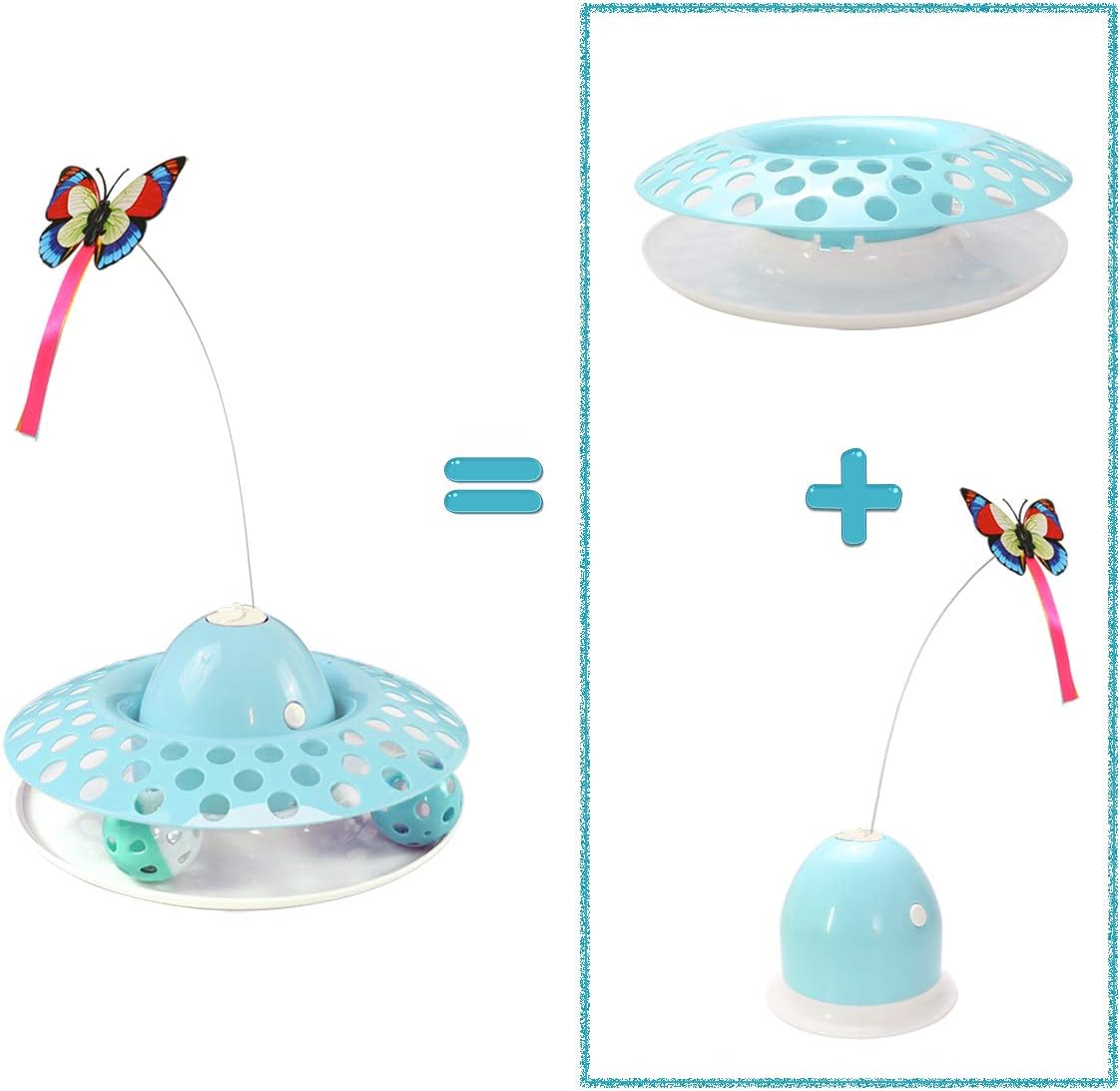 MarvelPaws Interactive Cat Toys Automatic Electric Rotating Butterfly & Ball Exercise Kitten Toy Funny Cat Teaser Toys