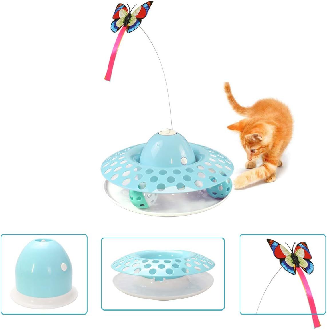 MarvelPaws Interactive Cat Toys Automatic Electric Rotating Butterfly & Ball Exercise Kitten Toy Funny Cat Teaser Toys
