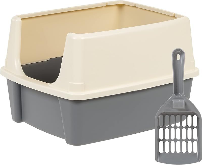 MarvelPaws Basics Large Cat Litter Box with High Sides, Open Top, Includes Scoop| 19 x 15 x 11.75 inches