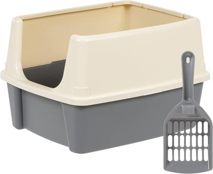 MarvelPaws Basics Large Cat Litter Box with High Sides, Open Top, Includes Scoop| 19 x 15 x 11.75 inches