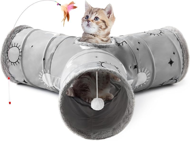MarvelPaws Pet Cat Tunnel Tube Cat Toys 3 Way Collapsible| Tunnels for Indoor Cats| Kitty Bored Peek Hole Toy Ball Cat, Puppy, Kitty, Kitten, Rabbit