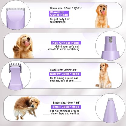 MarvelPaws Pet Grooming Clippers Kit-Electric Rechargeable Cat Trimmer Tools-Cordless Quiet Pet Nail Paw Grinder-4 in 1 Multifunctional Low Noise Shaver-Razor for feet Face Ears Toenail Eye
