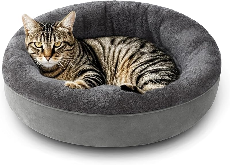 Love's Cabin Round Donut Cat And Dog Cushion Bed| 20in bed for Cats or Small Dogs| Anti-slip & Water-resistant Bottom, Super Soft Durable Fabric Pet Beds
